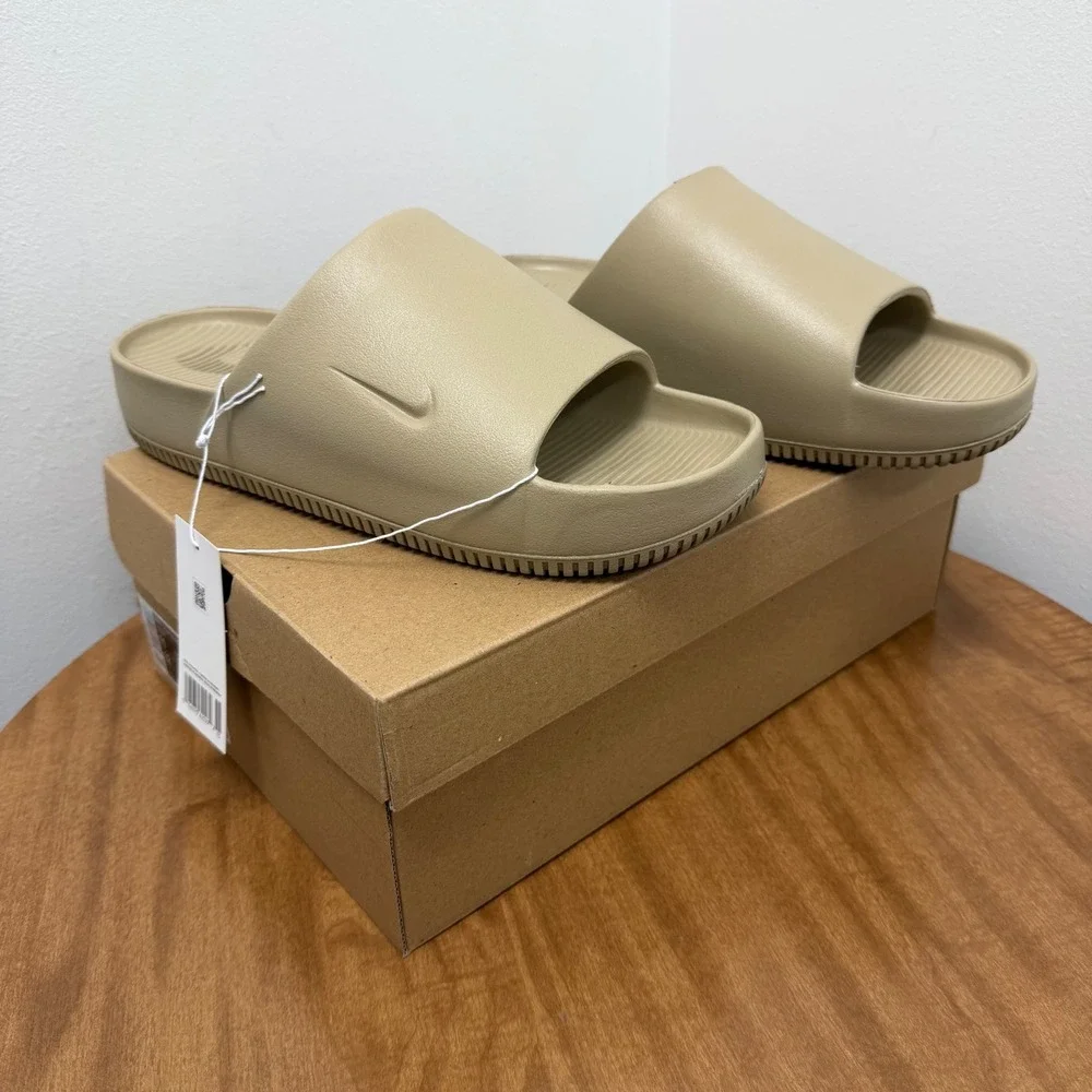 Nike Calm Slide Mens 11 Khaki Tan Foam Lightweight Comfort Sandals fd4116-201